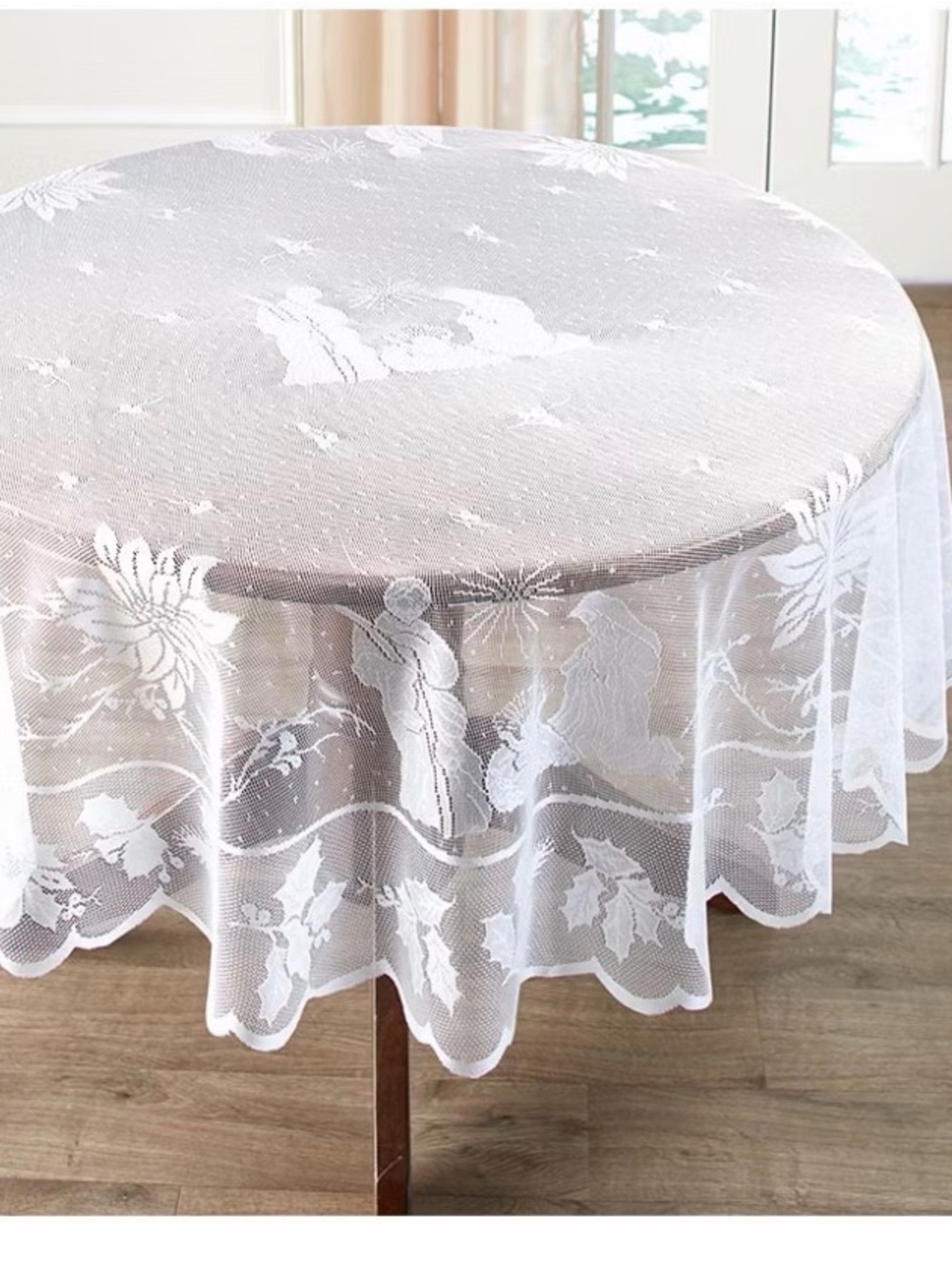 Brand New White Lace Round Tablecloth - Elegant Floral Design